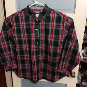 Van Heusen mens button down 3XLB shirt gray red plaid LS Dress retail $70 WN83